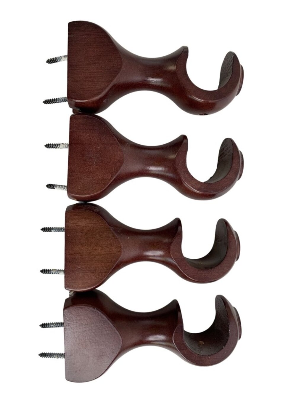 Set Of 4 Wooden Drape Rod Brackets For 1.5 Inch Rods Wall Mount Brown GUC